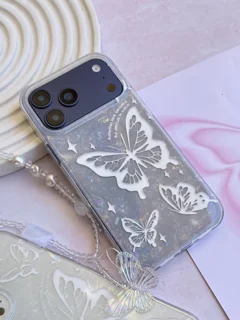 قاب Ice Butterfly آیفون با آویز | قاب شفاف پروانه‌ای دخترانه و فانتزی