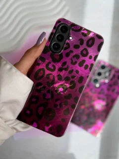 قاب گوشی Foxy Violet سامسونگ | طرح پلنگی بنفش صورتی با حلقه آویز