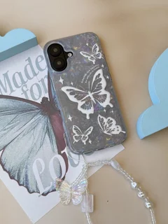قاب Ice Butterfly آیفون با آویز | قاب شفاف پروانه‌ای دخترانه و فانتزی