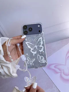 قاب Ice Butterfly آیفون با آویز | قاب شفاف پروانه‌ای دخترانه و فانتزی