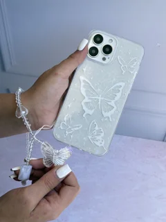 قاب Ice Butterfly آیفون با آویز | قاب شفاف پروانه‌ای دخترانه و فانتزی