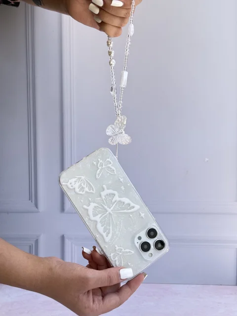 قاب Ice Butterfly آیفون با آویز | قاب شفاف پروانه‌ای دخترانه و فانتزی