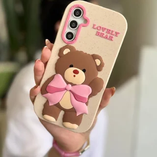 قاب گوشی سیلیکونی طرح خرس پاپیون صورتی شیائومی