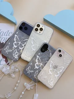 قاب Ice Butterfly آیفون با آویز | قاب شفاف پروانه‌ای دخترانه و فانتزی