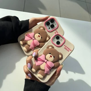 قاب گوشی سیلیکونی طرح خرس پاپیون صورتی سامسونگ