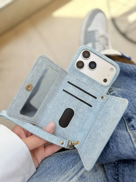 قاب گوشی جاکارتی طرح جین Jeans Wallet آیفون | ترکیب استایل پارچه‌ای و کاربرد هوشمندانه!
