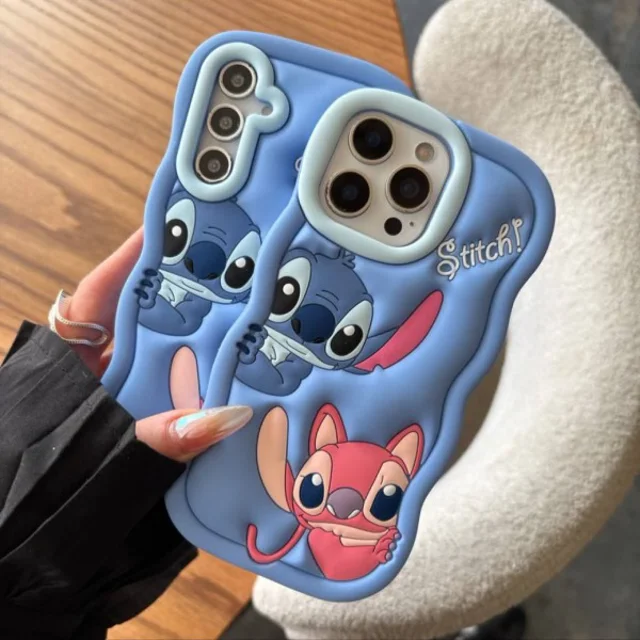 قاب گوشی عروسکی استیچ کاپل آیفون | قاب سیلیکونی فانتزی Stitch Couple