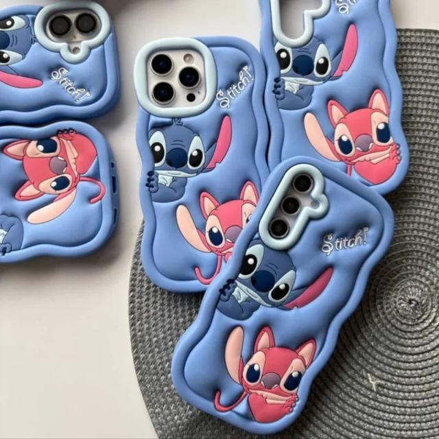 قاب گوشی عروسکی استیچ کاپل آیفون | قاب سیلیکونی فانتزی Stitch Couple